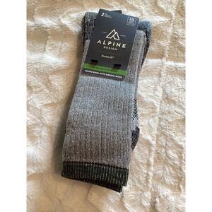 Alpine Design Mens Merino Wool Blend Hiking Socks 2 Pair Pack Crew Cut Grey LG